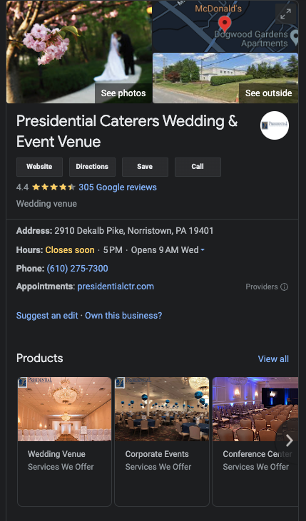 Example of a Google Business Profile Listing